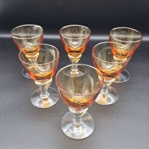 Liquor Cocktail Lisa Amber Glasses By George Borgfeldt 3 1/4" ~  Set of 6